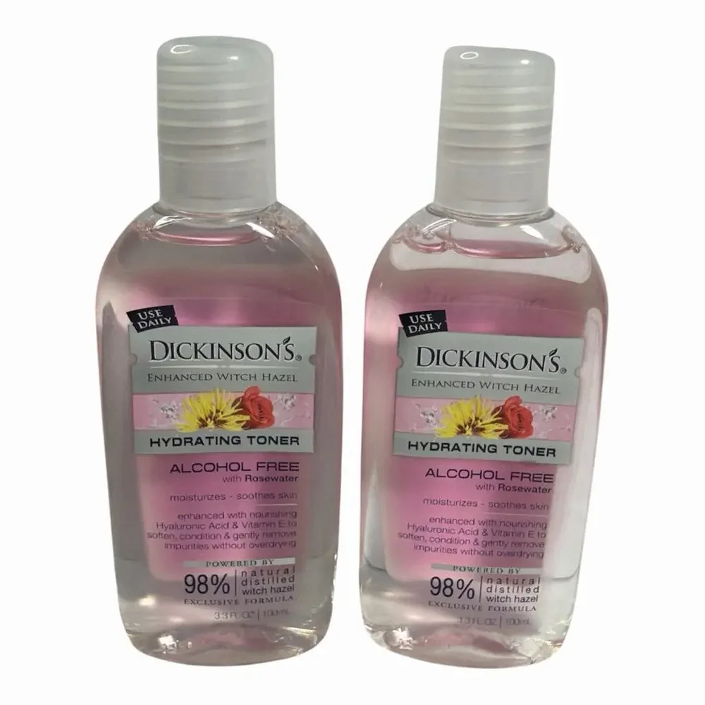 2 Dickinson's Enhanced Witch Hazel Hydrating Toners Alcohol Free 3.3 Fl Oz NEW!